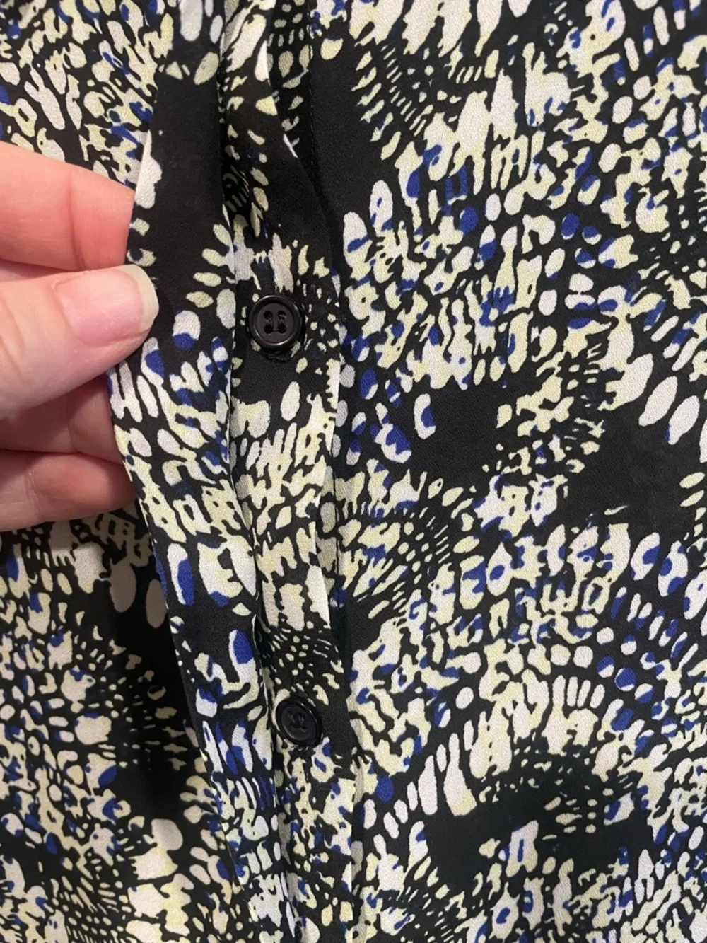 Black, White, Blue with Yellow highlights Long-Sleeve Blouse - Madison Paige - Picture 3 of 6